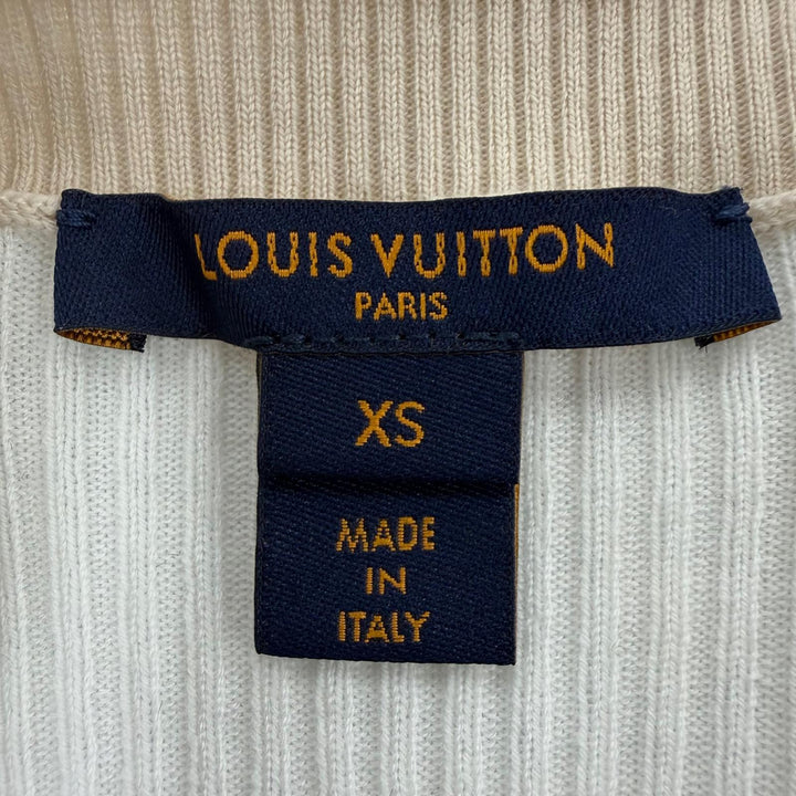 美品☆LOUIS VUITTON ルイヴィトン ウール シルク LVロゴ 長袖 ニット ネイビー ブラック ホワイト XS イタリア製 正規品 レディース