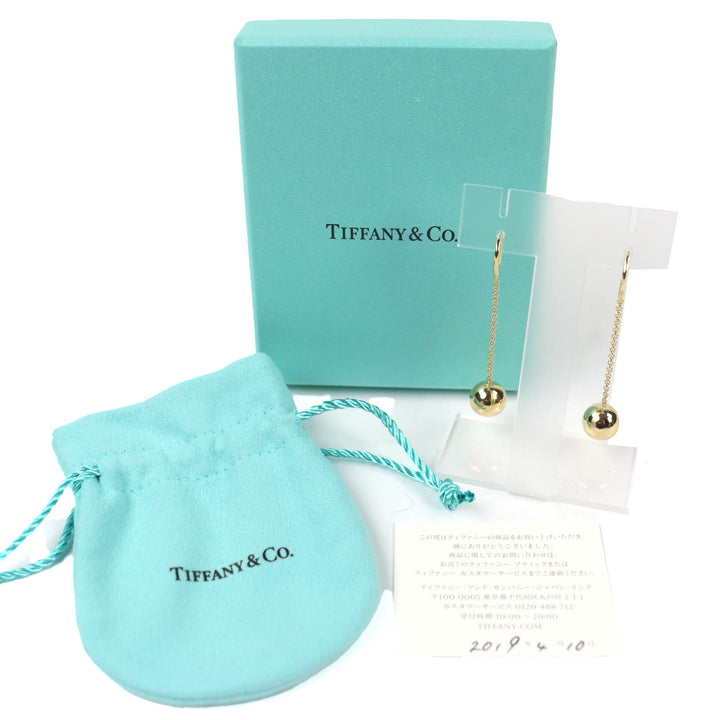 極美品△TIFFANY&amp;Co. ティファニー ハードウェア ボール ピアス フック 両耳用 750(YG) ゴールド イタリア製 重量4.9g 箱付き レディース