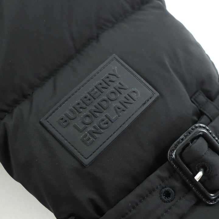 美品△BURBERRY バーバリー 8021881 裏地ノバチェック柄 ファー・フード付き ダブルブレスト ロング ダウンコート ブラック M 正規品