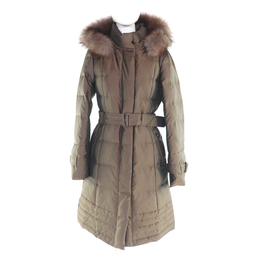 美品★BURBERRY バーバリー FS035-931-55 フォックスファー・フード・ベルト付 裏地ノバチェック柄 ダウンコート ブラウン 38 正規品