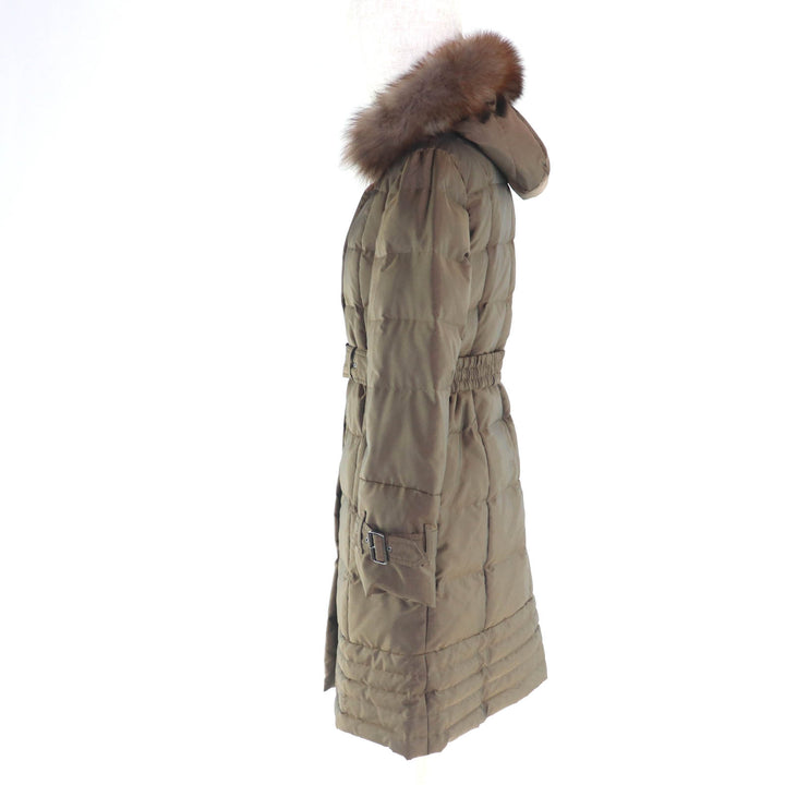 美品★BURBERRY バーバリー FS035-931-55 フォックスファー・フード・ベルト付 裏地ノバチェック柄 ダウンコート ブラウン 38 正規品