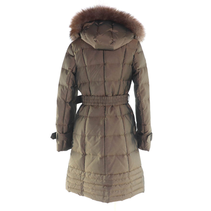 美品★BURBERRY バーバリー FS035-931-55 フォックスファー・フード・ベルト付 裏地ノバチェック柄 ダウンコート ブラウン 38 正規品