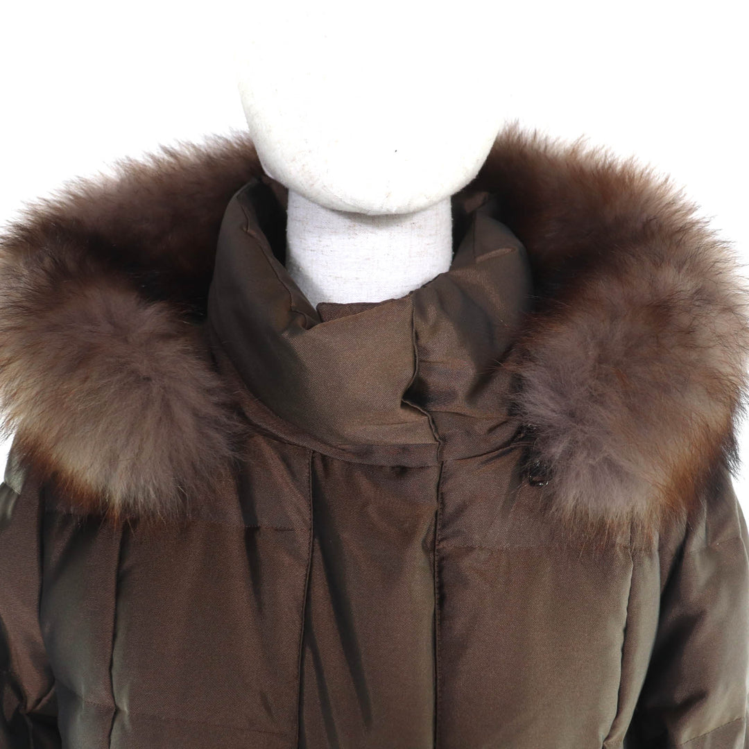 美品★BURBERRY バーバリー FS035-931-55 フォックスファー・フード・ベルト付 裏地ノバチェック柄 ダウンコート ブラウン 38 正規品