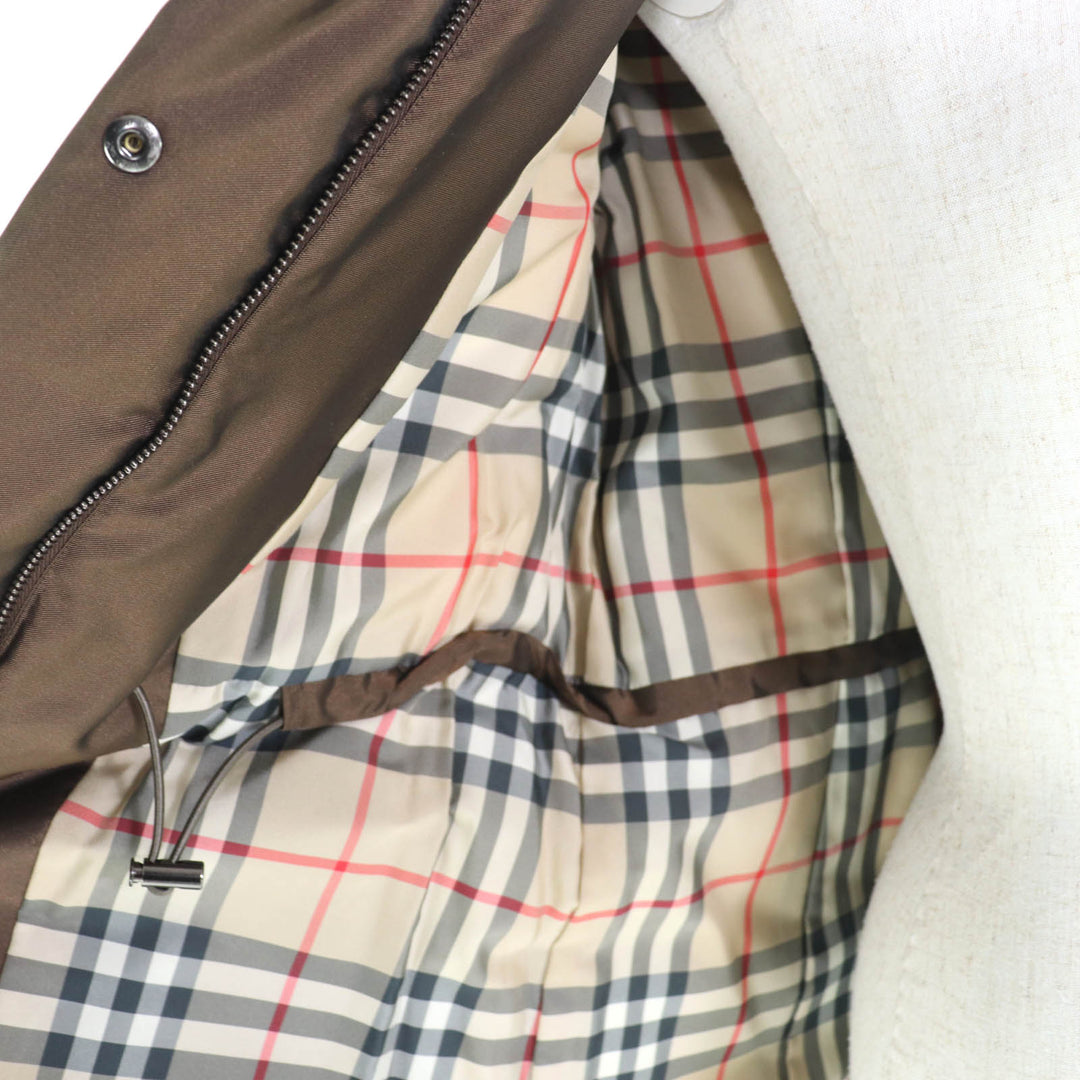 美品★BURBERRY バーバリー FS035-931-55 フォックスファー・フード・ベルト付 裏地ノバチェック柄 ダウンコート ブラウン 38 正規品