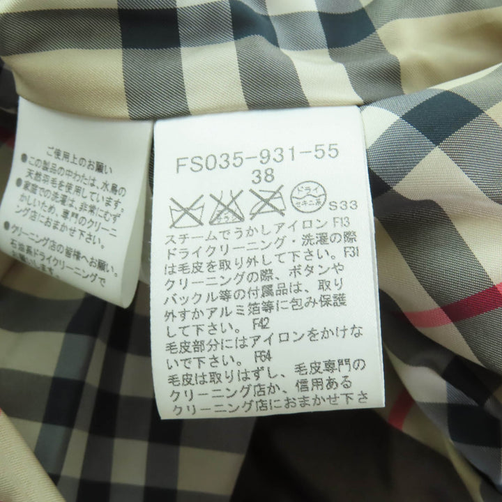 美品★BURBERRY バーバリー FS035-931-55 フォックスファー・フード・ベルト付 裏地ノバチェック柄 ダウンコート ブラウン 38 正規品