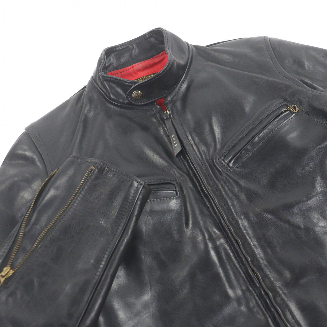 良品□AERO LEATHER エアロレザー Board Racer ホースハイド スタンドカラー シングルライダース レザージャケット ブラック 36 メンズ