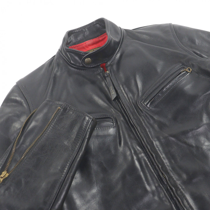 良品□AERO LEATHER エアロレザー Board Racer ホースハイド スタンドカラー シングルライダース レザージャケット ブラック 36 メンズ