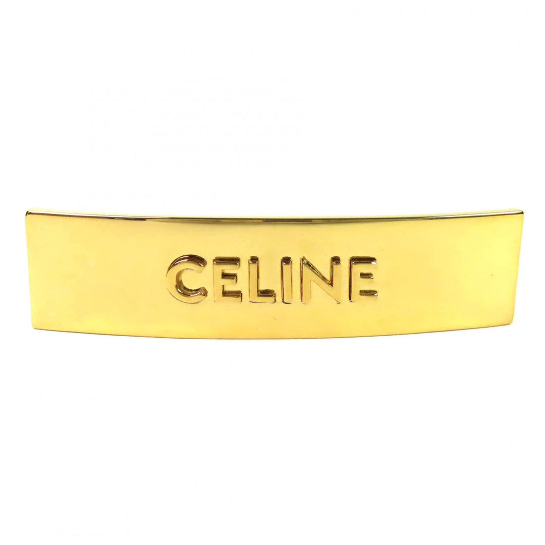 極美品△CELINE セリーヌ ロゴ スクエア バレッタ 髪留め ヘアクリップ ヘアピン ヘアアクセサリー ゴールド イタリア製
