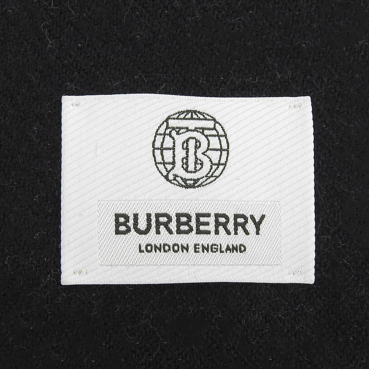 美品▲BURBERRY バーバリー 8035525 ウール100％ ロゴジャガード フリンジ付き マフラー ベージュ ブラック 188×33 イタリア製 正規品