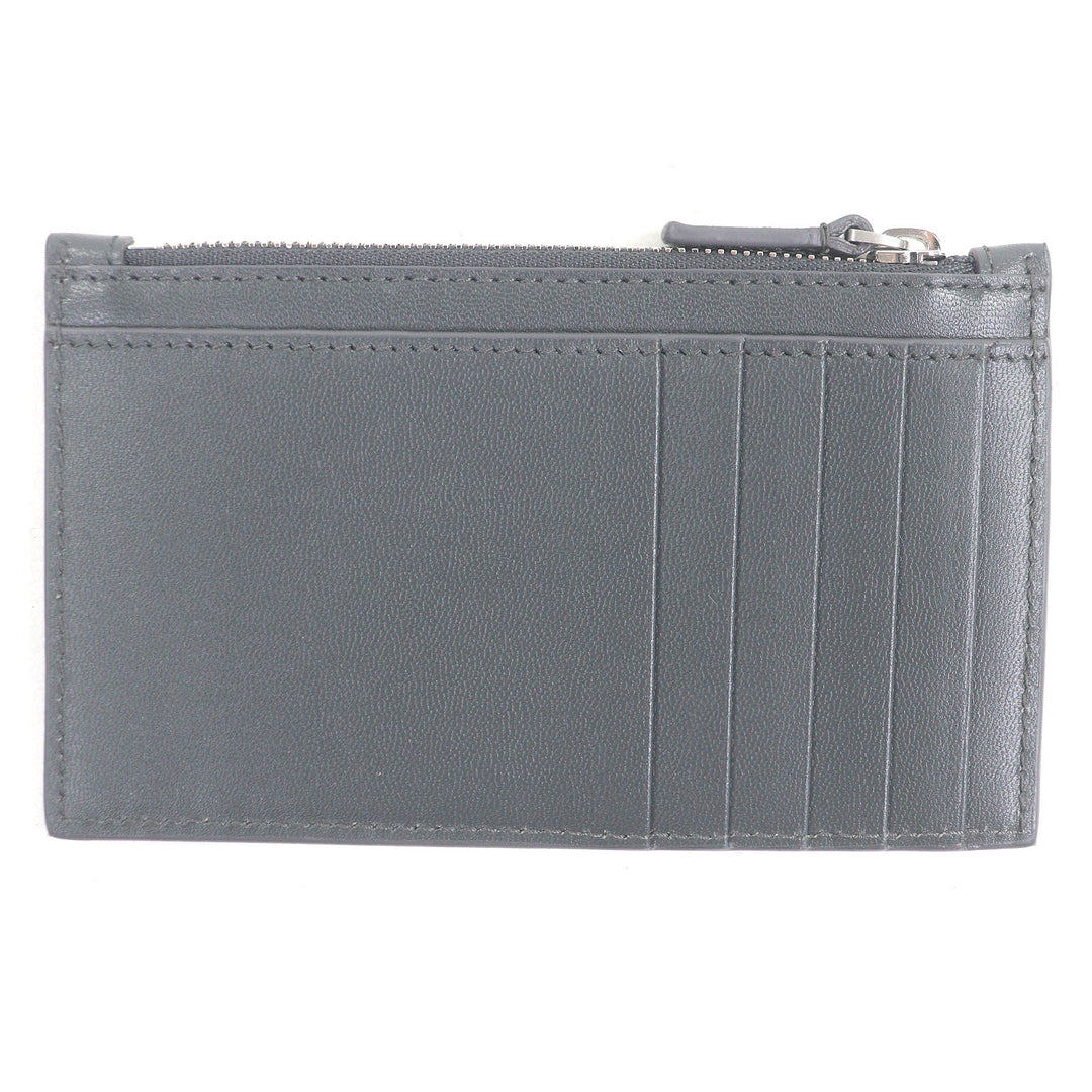 極美品□BALENCIAGA バレンシアガ 594311 ロゴ入り レザー ジップ フラグメントケース 名刺入れ カードケース グレー 箱付き メンズ