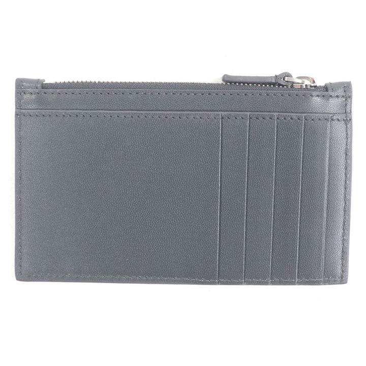 極美品□BALENCIAGA バレンシアガ 594311 ロゴ入り レザー ジップ フラグメントケース 名刺入れ カードケース グレー 箱付き メンズ