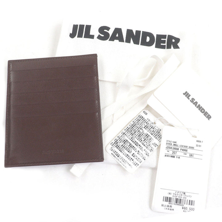 極美品□JIL SANDER ジルサンダー J25VL0008 ロゴ入り レザー パスケース 名刺入れ カードケース ブラウン 保存袋付き イタリア製 メンズ