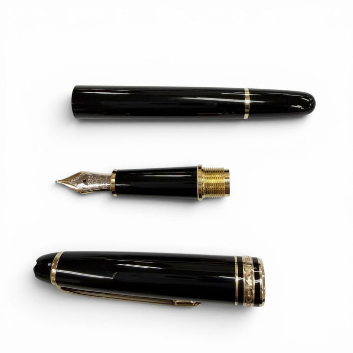 美品▼MONTBLANC モンブラン マイスターシュテュック クラシック ペン先14K Fニブ ホワイトスター 万年筆 ブラック ゴールド ドイツ製