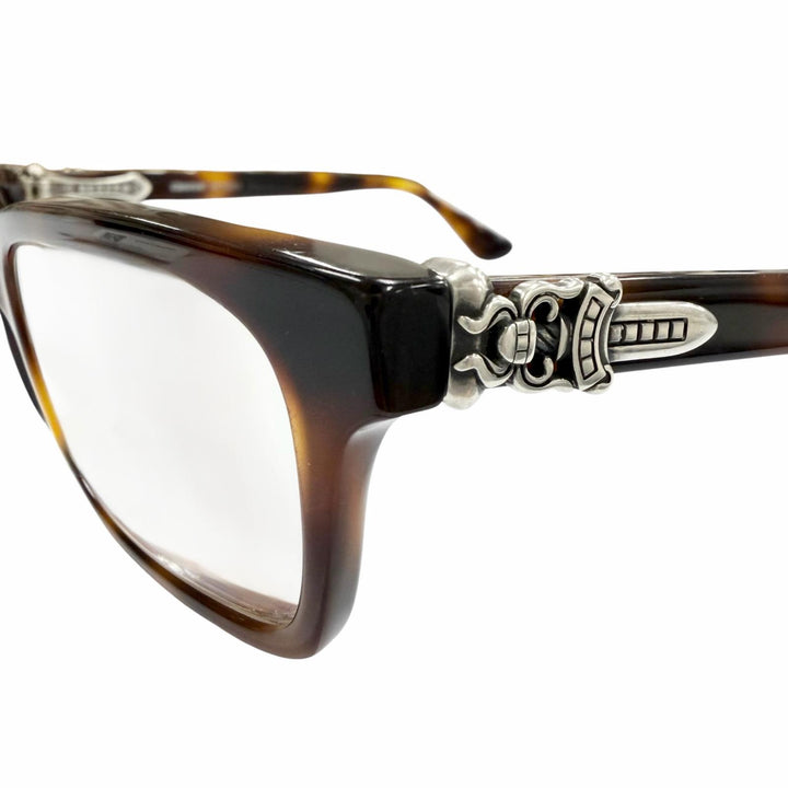 良品▼CHROME HEARTS クロムハーツ RUMPLEFORESKIN 925 マーブル メガネ 眼鏡 アイウェア ブラウン シルバー 56□18-145 度入 総重量46g