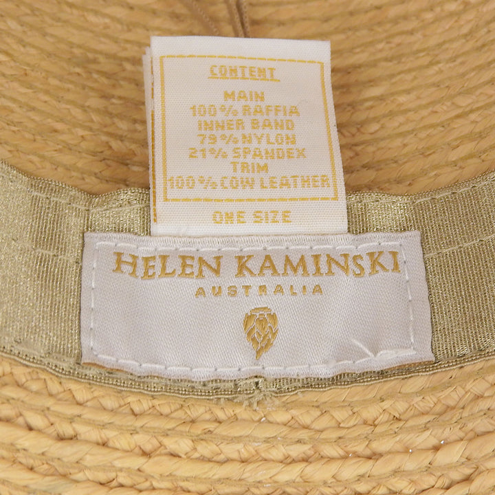 極美品▲HELEN KAMINSKI ヘレンカミンスキー ハミルトン レザートリム フェドーラハット ラフィアハット ナチュラル ONE SIZE 正規品