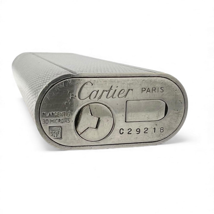 良品▲Cartier カルティエ オーバル 総柄 ローラー式 喫煙具 ガス ライター シルバー メンズ 着火確認済み