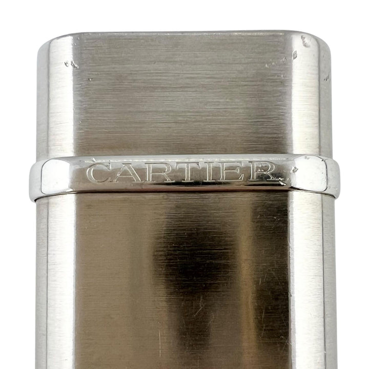 良品▲Cartier カルティエ ゴドロン オーバル ヘアライン ローラー式 喫煙具 ガス ライター メタルシルバー スイス製 メンズ 着火確認済み