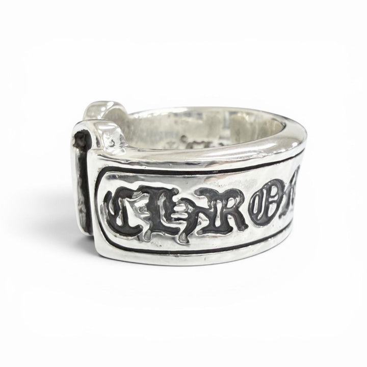 美品△CHROME HEARTS クロムハーツ LG SCROLL LABEL ラージスクロールラベル リング 指輪 925 シルバー JP16.5号 重量19.1g メンズ