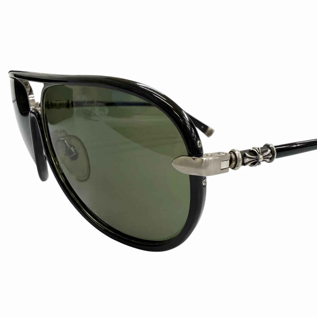良品△CHROME HEARTS クロムハーツ M.FLAPS 925 ティアドロップ サングラス ブラック シルバー 63□13-138 日本製 総重量48.34g メンズ