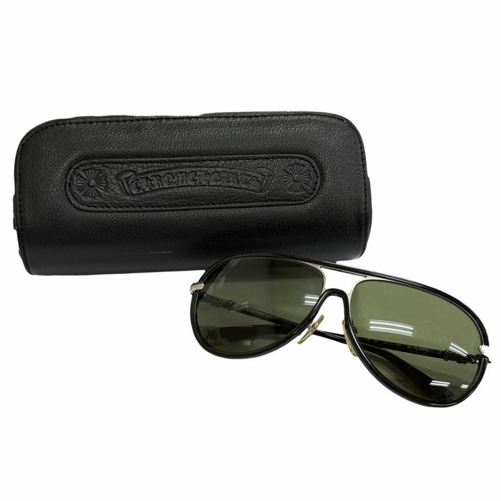 良品△CHROME HEARTS クロムハーツ M.FLAPS 925 ティアドロップ サングラス ブラック シルバー 63□13-138 日本製 総重量48.34g メンズ