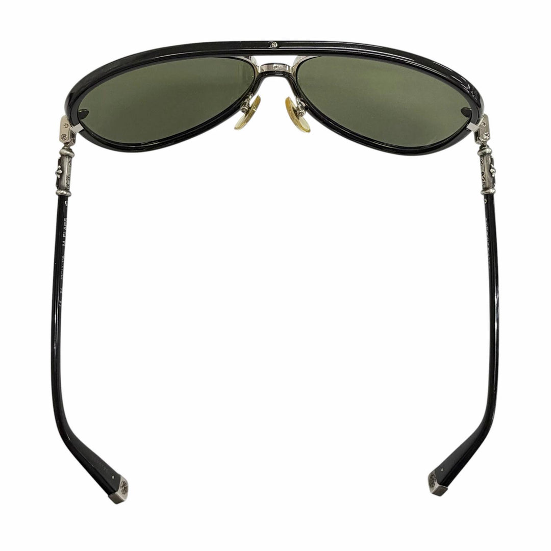 良品△CHROME HEARTS クロムハーツ M.FLAPS 925 ティアドロップ サングラス ブラック シルバー 63□13-138 日本製 総重量48.34g メンズ