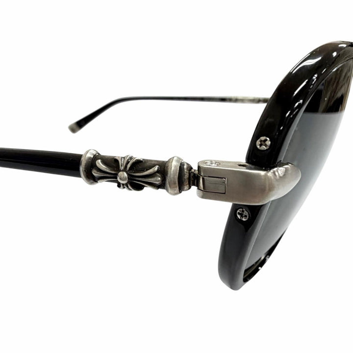 良品△CHROME HEARTS クロムハーツ M.FLAPS 925 ティアドロップ サングラス ブラック シルバー 63□13-138 日本製 総重量48.34g メンズ