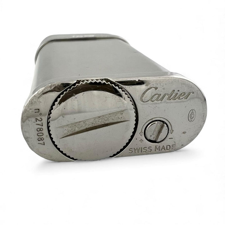 良品▲Cartier カルティエ ゴドロン ヘアライン ローラー式 喫煙具 ガス ライター シルバー スイス製 メンズ 着火確認済み