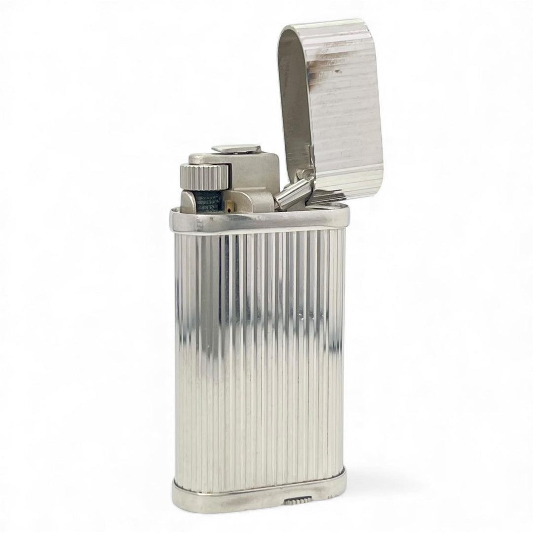 良品▲Cartier カルティエ ゴドロン ストライプ ローラー式 喫煙具 ガス ライター シルバー スイス製 メンズ 着火確認済み