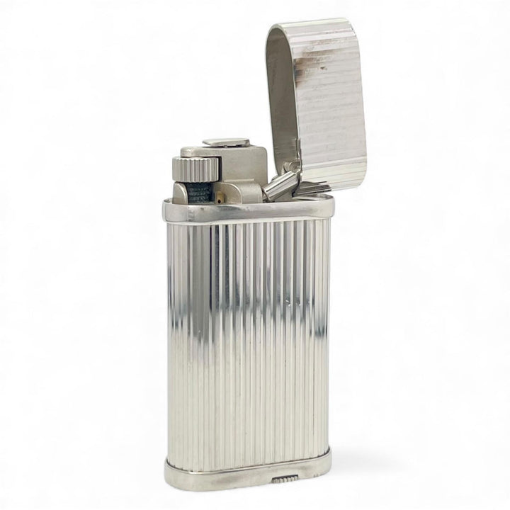 良品▲Cartier カルティエ ゴドロン ストライプ ローラー式 喫煙具 ガス ライター シルバー スイス製 メンズ 着火確認済み
