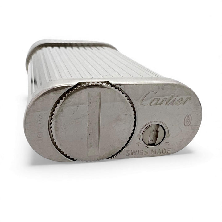 良品▲Cartier カルティエ ゴドロン ストライプ ローラー式 喫煙具 ガス ライター シルバー スイス製 メンズ 着火確認済み