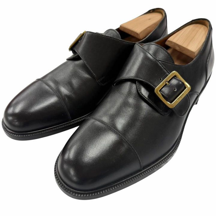 極美品□Salvatore Ferragamo サルヴァトーレフェラガモ レザー キャップトゥ シングルモンクストラップ ドレスシューズ 7 EE イタリア製