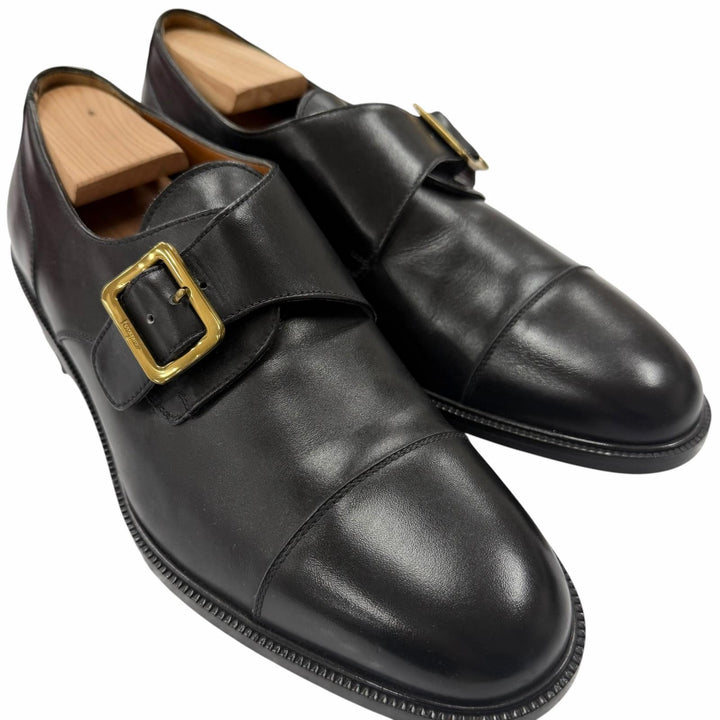 極美品□Salvatore Ferragamo サルヴァトーレフェラガモ レザー キャップトゥ シングルモンクストラップ ドレスシューズ 7 EE イタリア製