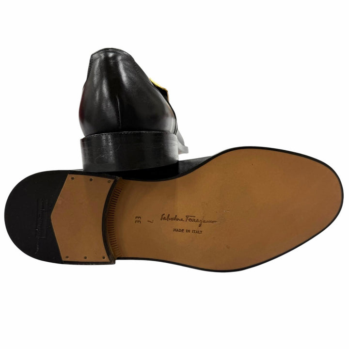 極美品□Salvatore Ferragamo サルヴァトーレフェラガモ レザー キャップトゥ シングルモンクストラップ ドレスシューズ 7 EE イタリア製