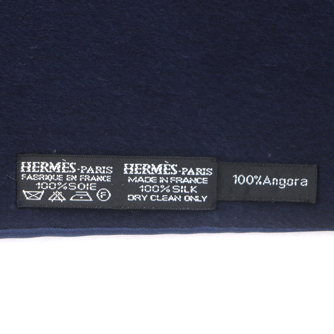 極美品▼HERMES エルメス シルク アンゴラ 総柄 フリンジ付き リバーシブル ストール マフラー ネイビー グリーン フランス製 メンズ