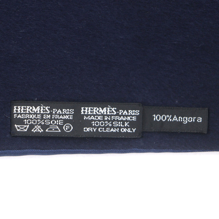 極美品▼HERMES エルメス シルク アンゴラ 総柄 フリンジ付き リバーシブル ストール マフラー ネイビー グリーン フランス製 メンズ