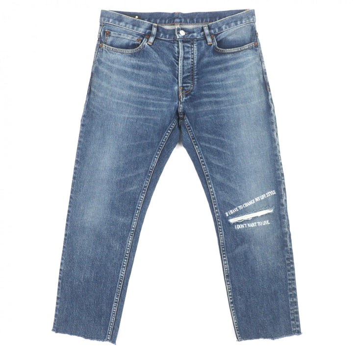 極美品▼MINEDENIM マインデニム FPK107N S.SLIM ダメージ加工 プリント ボタンフライ デニムパンツ 10 正規品