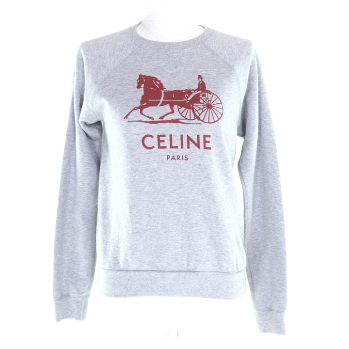 極美品★CELINE セリーヌ 2Y247450I カシミヤ混 ジャージ・スウェット フロントロゴプリント トップス グレー XS イタリア製 正規品