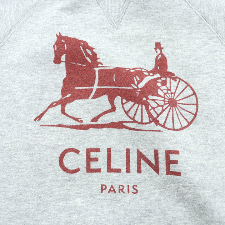 極美品★CELINE セリーヌ 2Y247450I カシミヤ混 ジャージ・スウェット フロントロゴプリント トップス グレー XS イタリア製 正規品