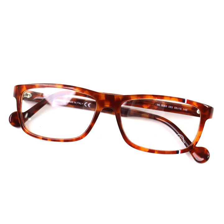 未使用品△MONCLER モンクレール ML5063 053 べっ甲柄 トリコロール メガネ 眼鏡 アイウェア ブラウン 55□15 145 デモレンズ イタリア製