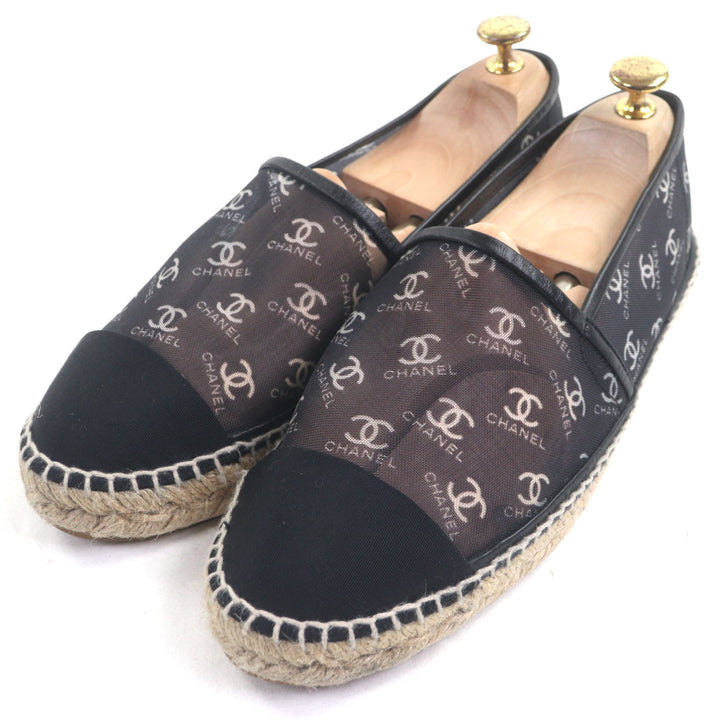美品▼CHANEL シャネル G34673 メッシュ レザー ココマーク メッシュ エスパドリーユ スリッポン ブラック 42 スペイン製 メンズ
