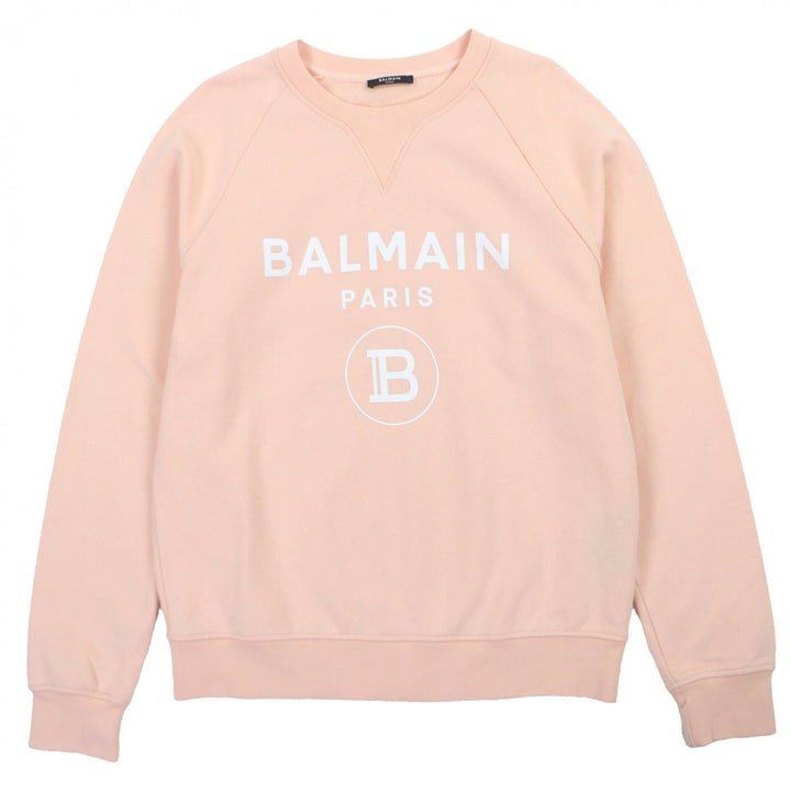 極美品▼BALMAIN バルマン JQ005B027 コットン100% ロゴプリント プルオーバー トレーナー ジャージ スウェット ピンク XL 正規品 メンズ