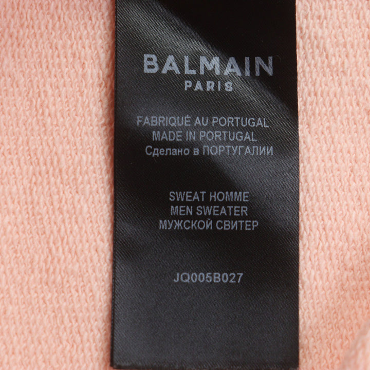 極美品▼BALMAIN バルマン JQ005B027 コットン100% ロゴプリント プルオーバー トレーナー ジャージ スウェット ピンク XL 正規品 メンズ