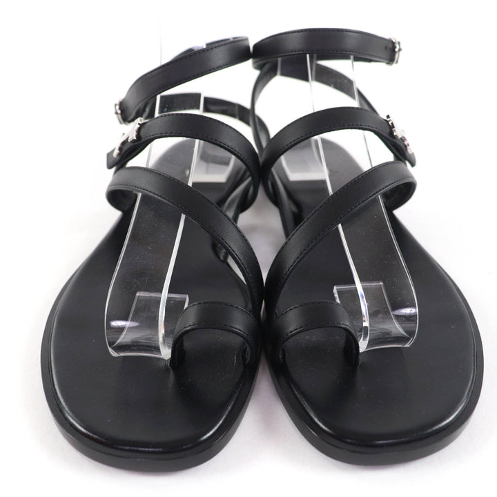 極美品☆HERMES エルメス 2023年製 232080Z アルモニ シルバー金具 Hロゴ アンクルストラップ レザー フラット サンダル ブラック 38