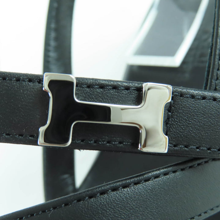 極美品☆HERMES エルメス 2023年製 232080Z アルモニ シルバー金具 Hロゴ アンクルストラップ レザー フラット サンダル ブラック 38