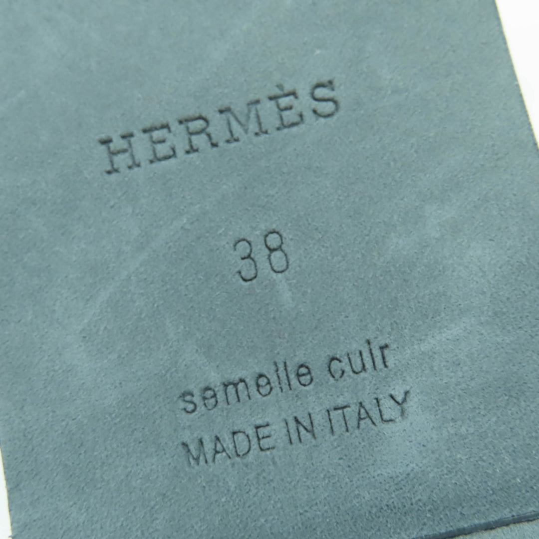 極美品☆HERMES エルメス 2023年製 232080Z アルモニ シルバー金具 Hロゴ アンクルストラップ レザー フラット サンダル ブラック 38