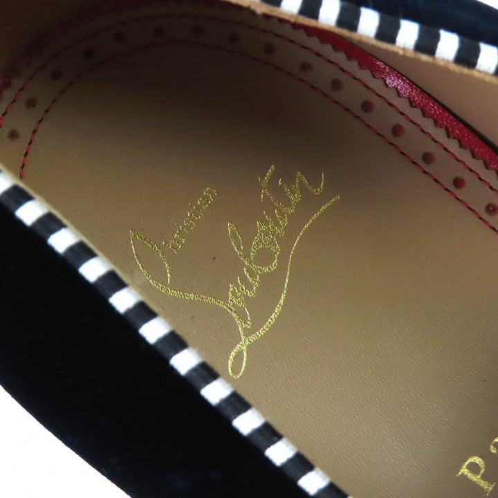 極美品△Christian Louboutin クリスチャンルブタン Spooky flat pat velv brode ロゴ刺繍 スパイクスタッズ ベルベット ローファー 41