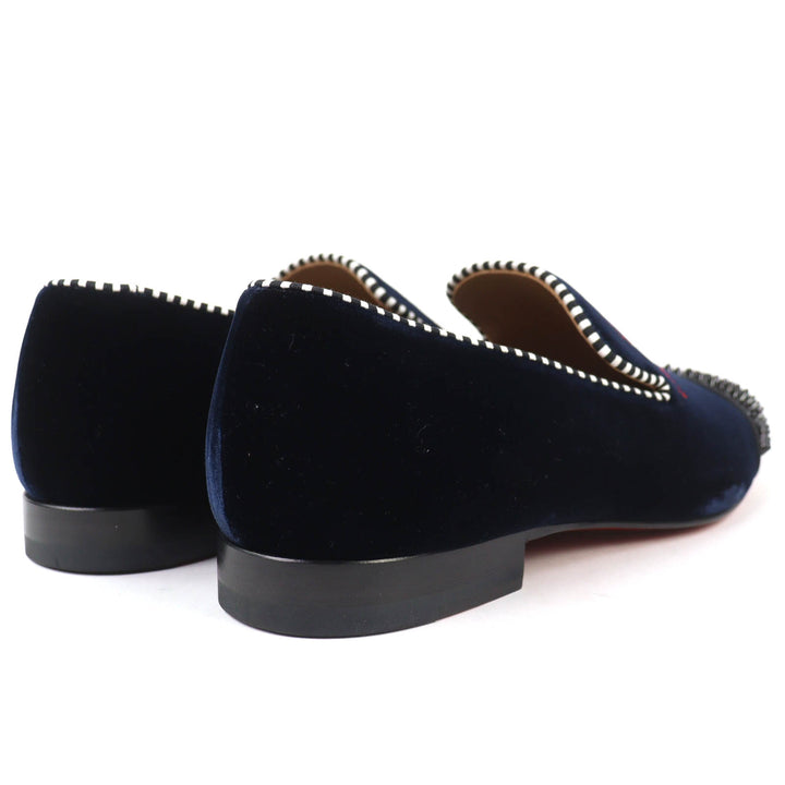 極美品△Christian Louboutin クリスチャンルブタン Spooky flat pat velv brode ロゴ刺繍 スパイクスタッズ ベルベット ローファー 41