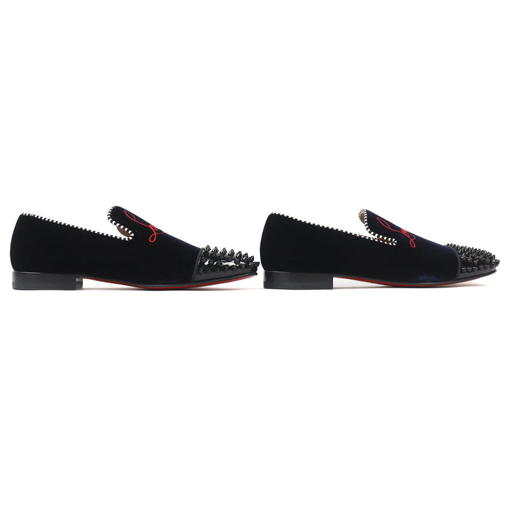 極美品△Christian Louboutin クリスチャンルブタン Spooky flat pat velv brode ロゴ刺繍 スパイクスタッズ ベルベット ローファー 41