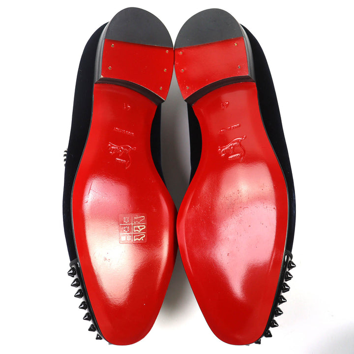 極美品△Christian Louboutin クリスチャンルブタン Spooky flat pat velv brode ロゴ刺繍 スパイクスタッズ ベルベット ローファー 41