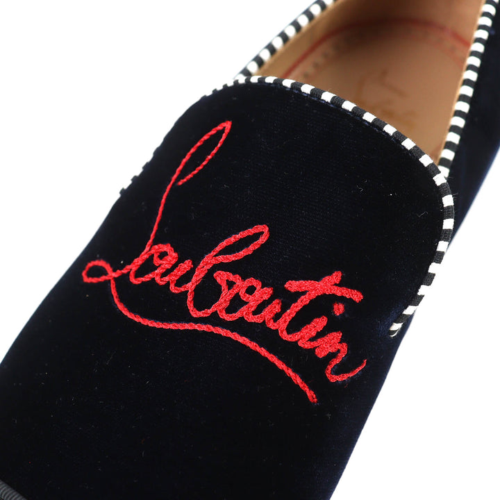 極美品△Christian Louboutin クリスチャンルブタン Spooky flat pat velv brode ロゴ刺繍 スパイクスタッズ ベルベット ローファー 41